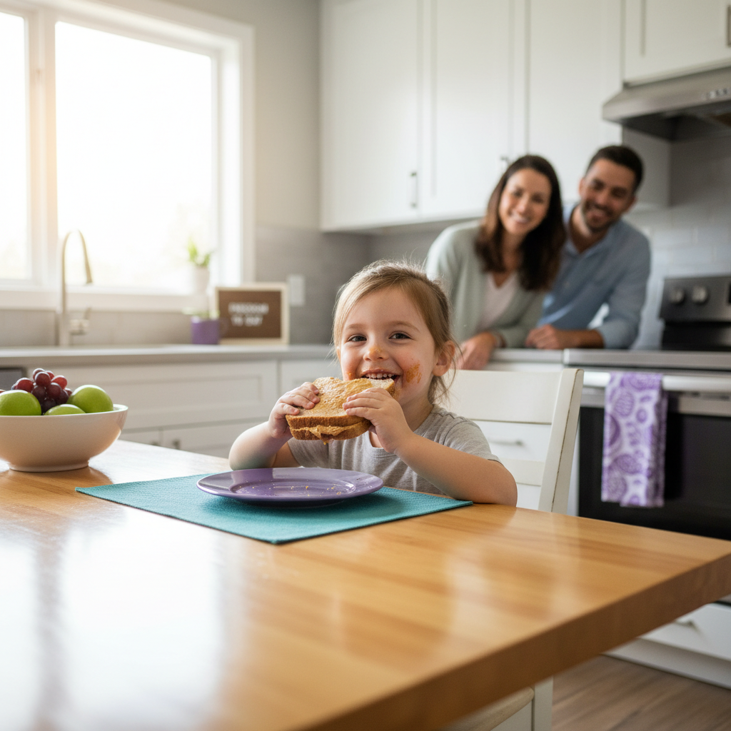 Child enjoying food safely after allergy treatment