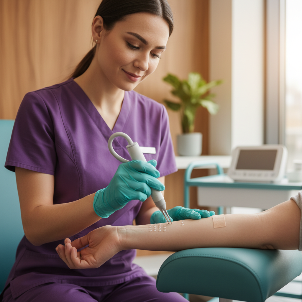 Allergist performing skin prick test