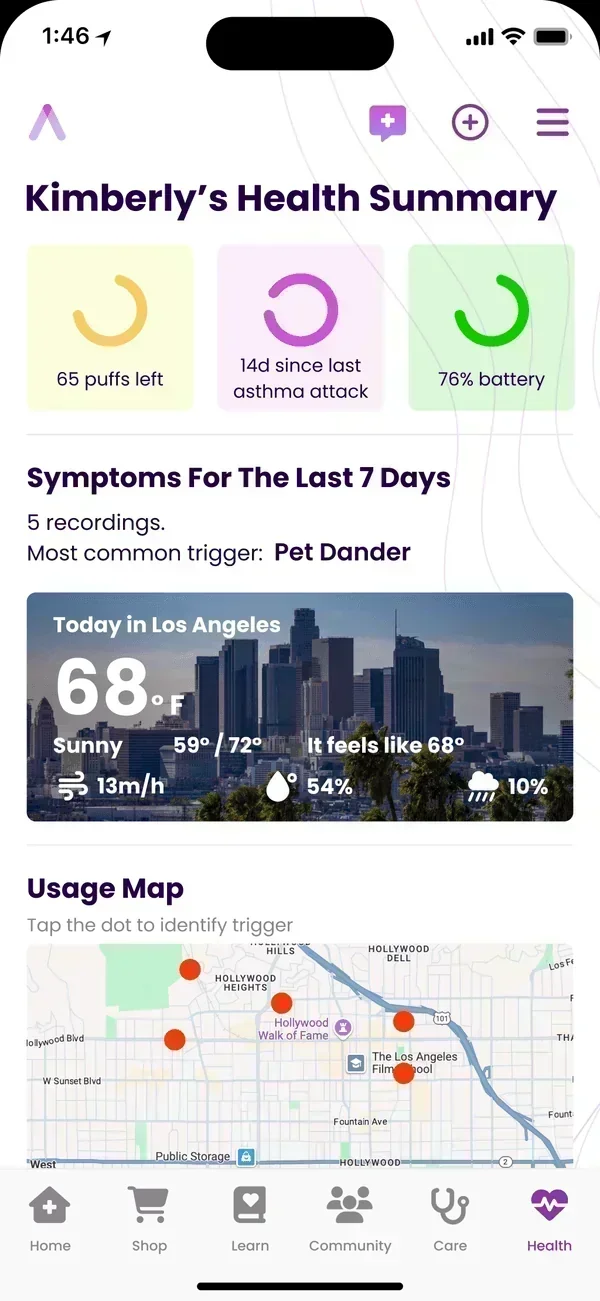 Above Health mobile app interface